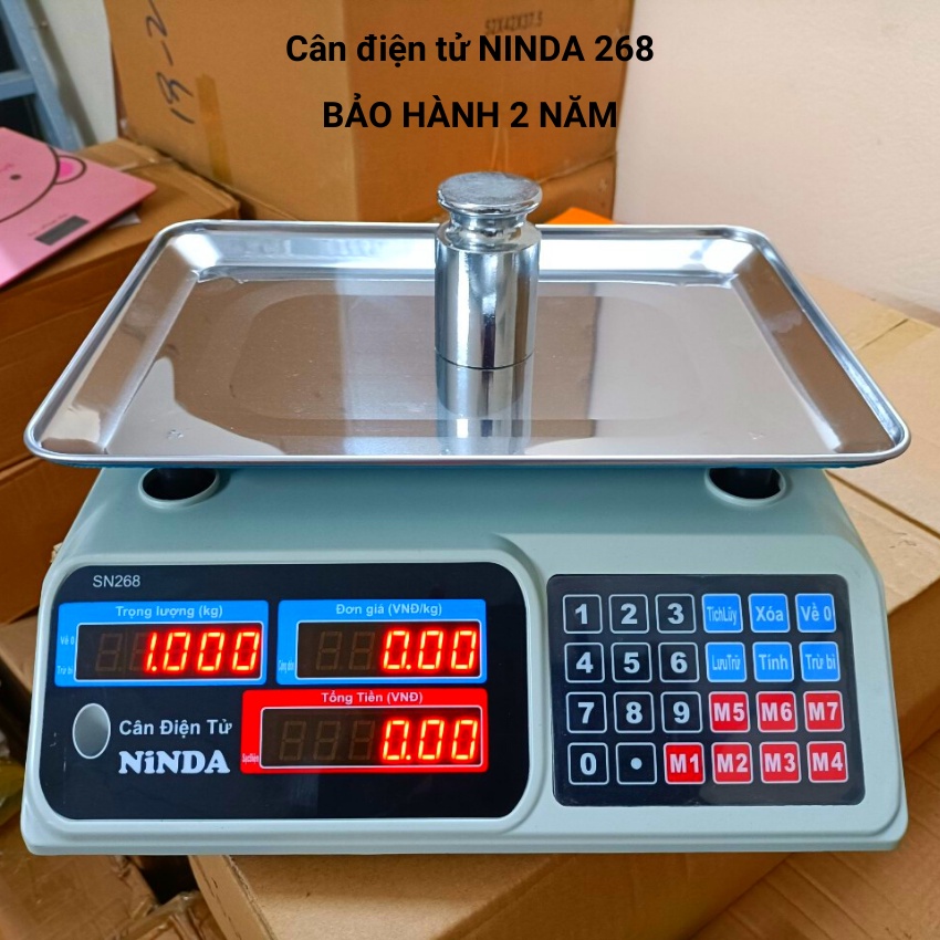 cân tính tiền điện tử NINDA 268 ( 30kg/5g ) mặt cân dày sáng bóng ( bảo hành 24 tháng )