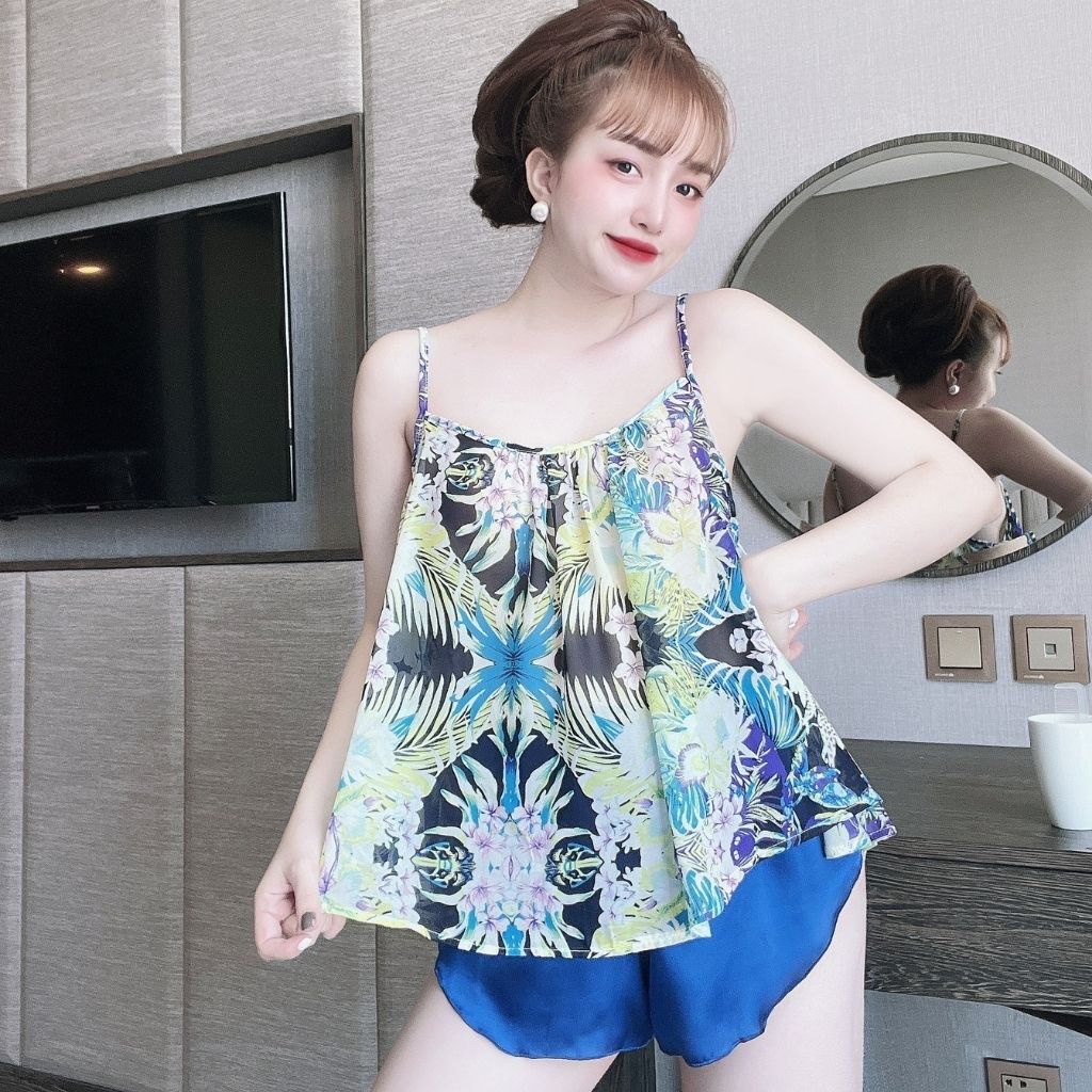 Đồ ngủ nữ BIGSIZE MIKY, Đồ ngủ sexy lụa Chiffon phối Satin cao cấp mềm mại xinh xắn <63kg