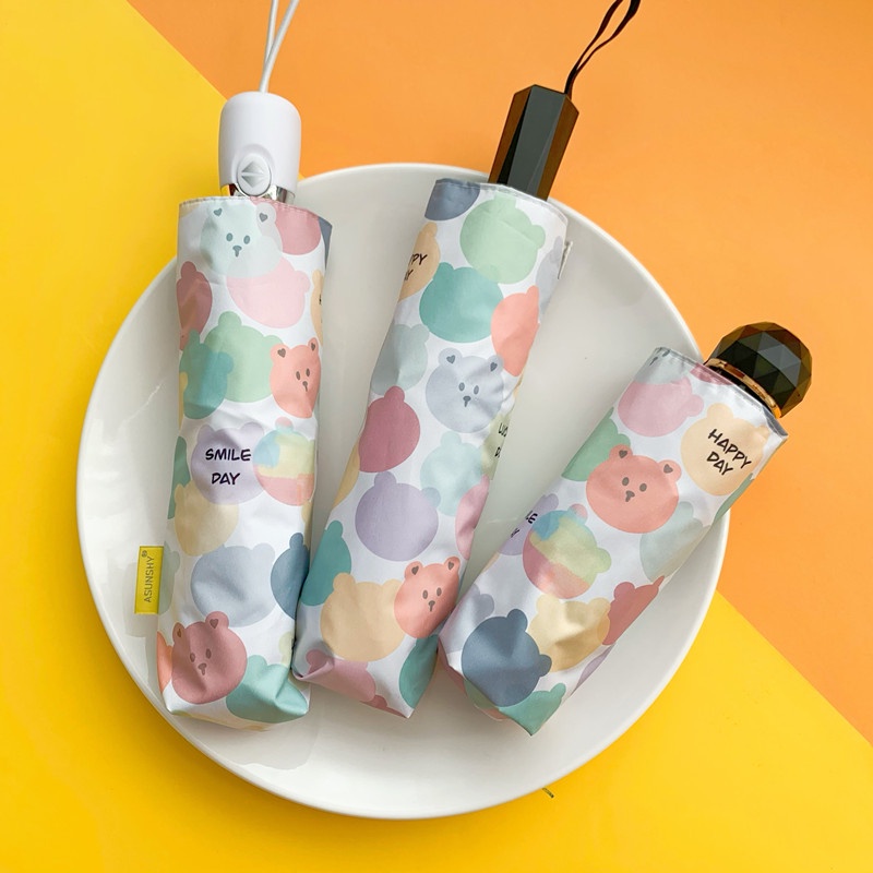 Dù Che Nắng Mini Tự Động Chống Tia UV Họa Tiết Gấu Dễ Thương