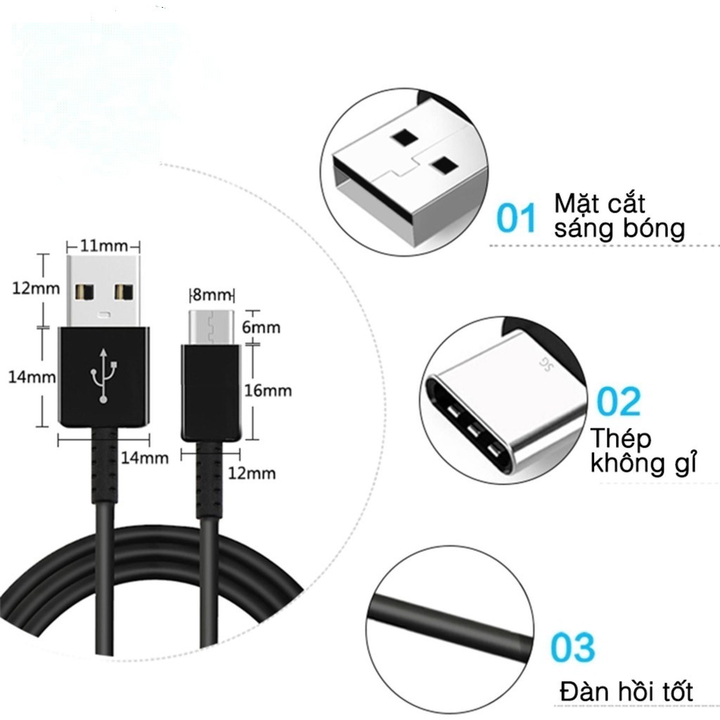 Cáp sạc USB Type C hỗ trợ sạc nhanh cho tất cả các dòng điện thoại Android có chuẩn kết nối USB Type C