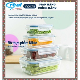 Hộp Thuỷ Tinh Chữ Nhật Đựng Thực Phẩm Nikko Inochi 370ml/640ml/1040ml/1520ml ,Hộp đựng thực phẩm bằng thủy tinh bảo quản