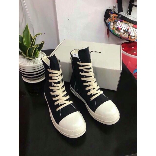 Giày thể thao rick owens cao cổ nam nữ khóa trắng
