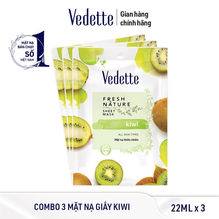 Combo 3 Mặt nạ Thiên nhiên kiwi Vedette 22ml/miếng