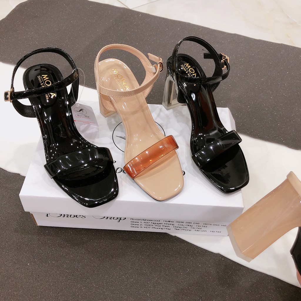 GIÀY SANDAL MONA CAO GÓT MŨI VUÔNG QUAI MẢNH PHỐI MICA SANG TRỌNG - X059