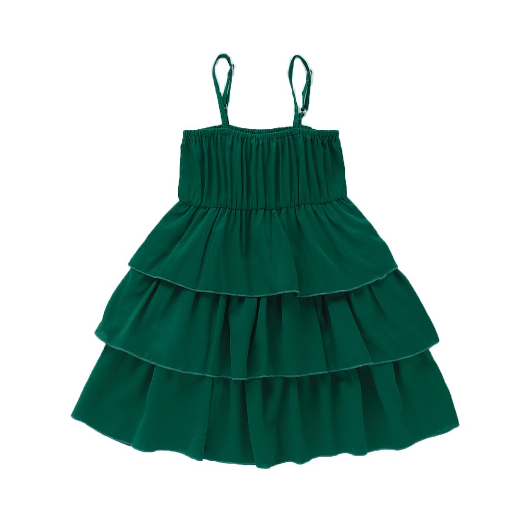Đầm hai dây Tutu Mikrdoo màu xanh lá thời trang dự tiệc mùa hè cho bé gái 1-6 tuổi