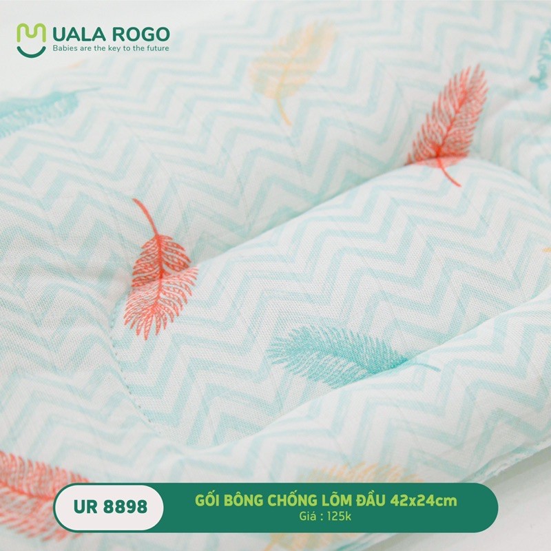 Gối bông chống trào ngược Uala & Rogo vỏ cotton 70x60cm cho bé nằm chống nôn trớ made in việt nam [ Chính hãng UalaRogo]