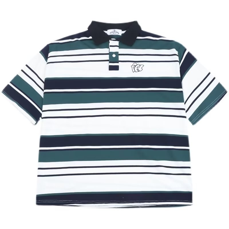 Áo Thun POLO Ngắn Tay Form Rộng Họa Tiết Kẻ Sọc Phong Cách Hiphop Đường Phố Hàn Quốc