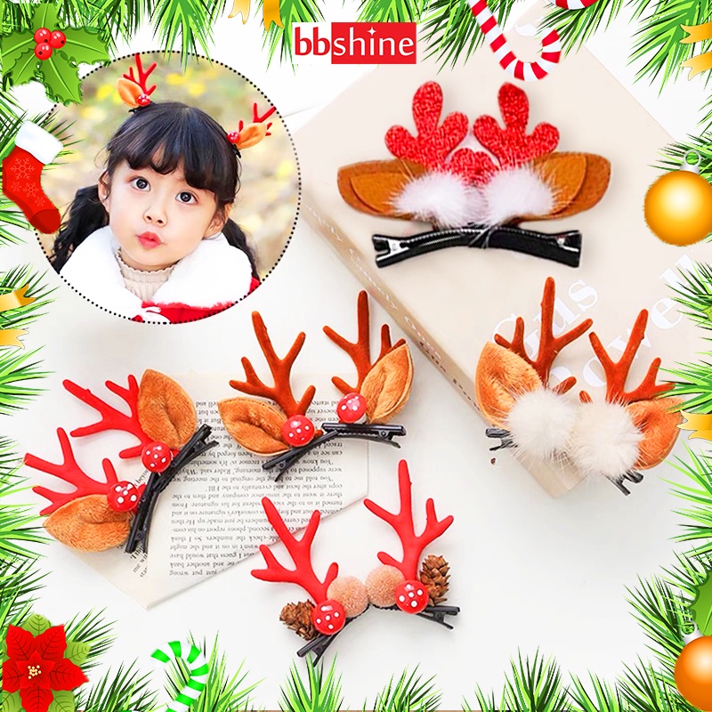 Kẹp tóc Noel trang trí lạ mắt BBShine, Set 2 kẹp tóc Giáng sinh sừng tuần lộc đáng yêu (2pcs) – P124