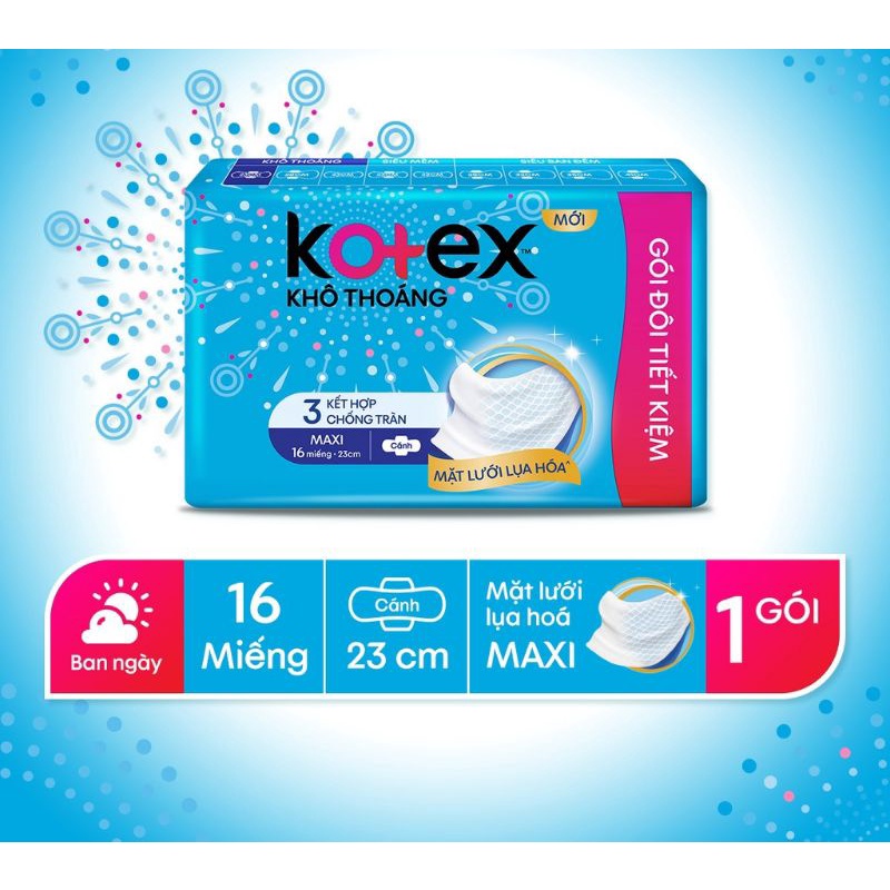 (+3m đêm) Băng vệ sinh Kotex dày maxi 16 miếng