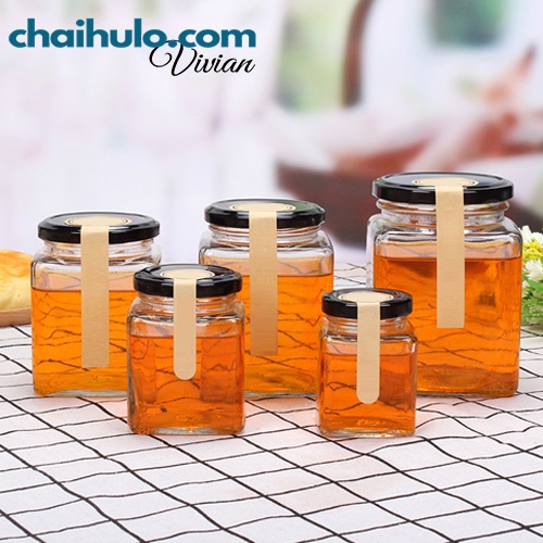 Hũ Thủy Tinh Vuông Nhiều Dung Tích, Nắp Thiếc Đen, Vàng Đựng Đồ Thực Phẩm Dày Dặn, Tiện Lợi