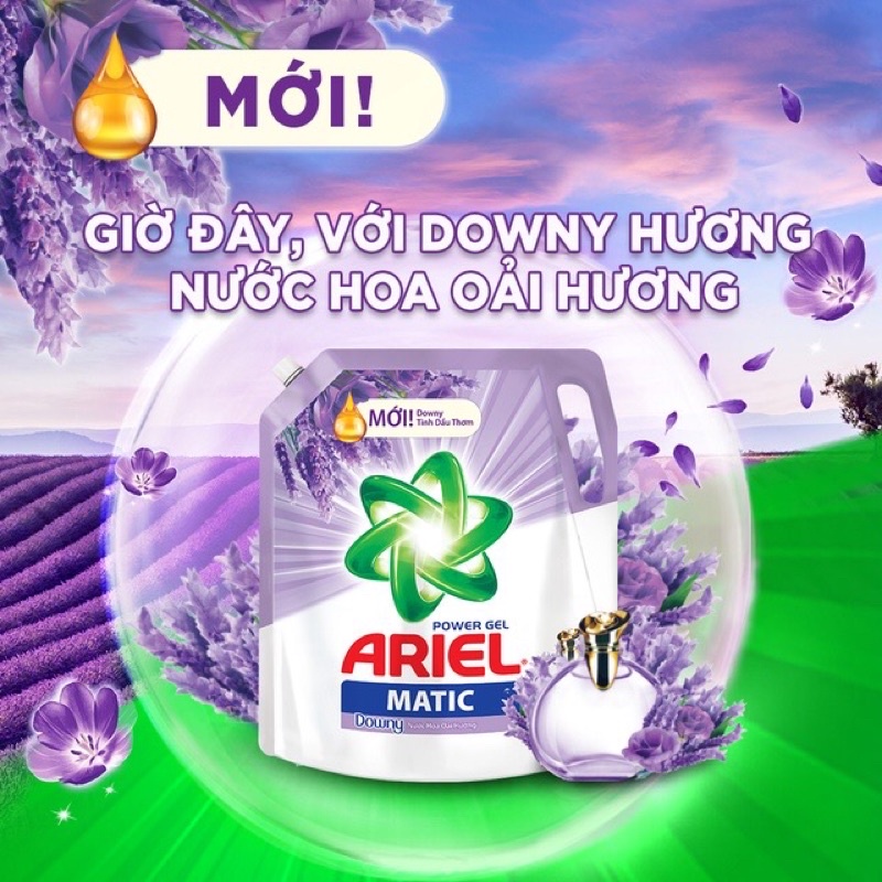 Túi nước giặt Ariel cửa trước bền màu Downy hương Sen & Nhài 3,0-3,4kg