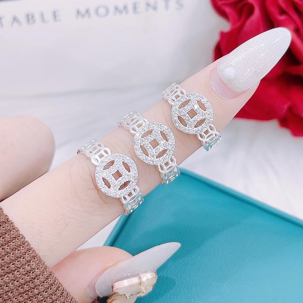 Nhẫn kim tiền bạc ta đính đá mang lại may mắn tài lộc cho chủ nhân - Trang sức bạc Evasilver