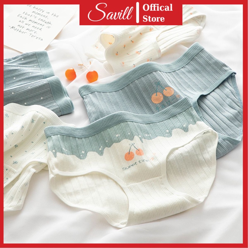 Quần lót nữ cao cấp, Quần lót cotton dễ thương cạp vừa SAVILL L1798