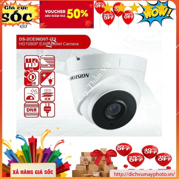 Camera ghi hình TVI Hik 2MP DOME to vỏ sắt hồng ngoại 40m, mã DS 2CE-56D0T-IT3