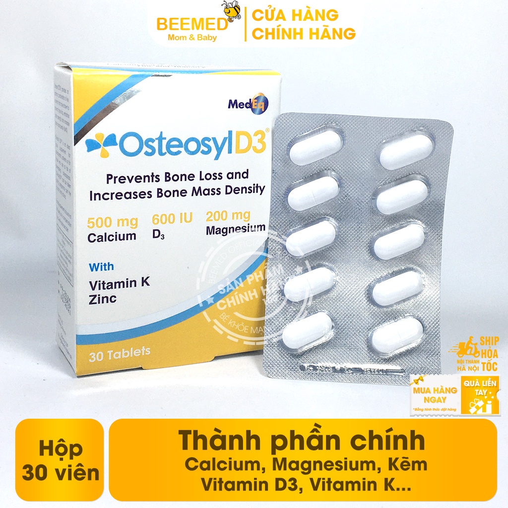 CANXI OSTEOSYL - D3 Bổ Sung Canxi Cho Trẻ Em Và Người Lớn - Hộp 30 Viên có thêm Magie, ZinC, Vitamin D3, Vitamin K