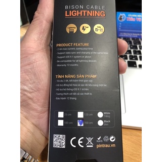 Dây sạc iphone/ipad lightning usb dài 2m thương hiệu Bison