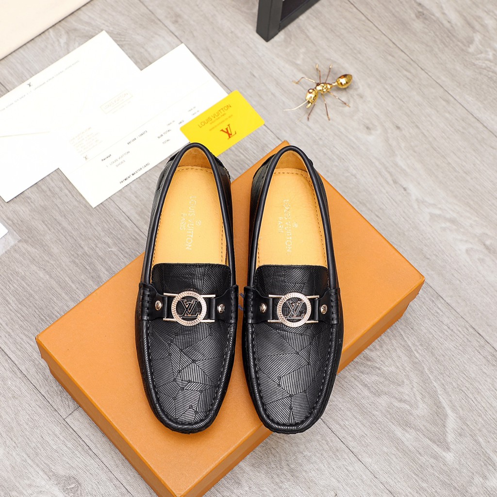 Giày lười nam da thật Louis Vuitton LV chất lượng hàng đầu, mặt da ấn tượng