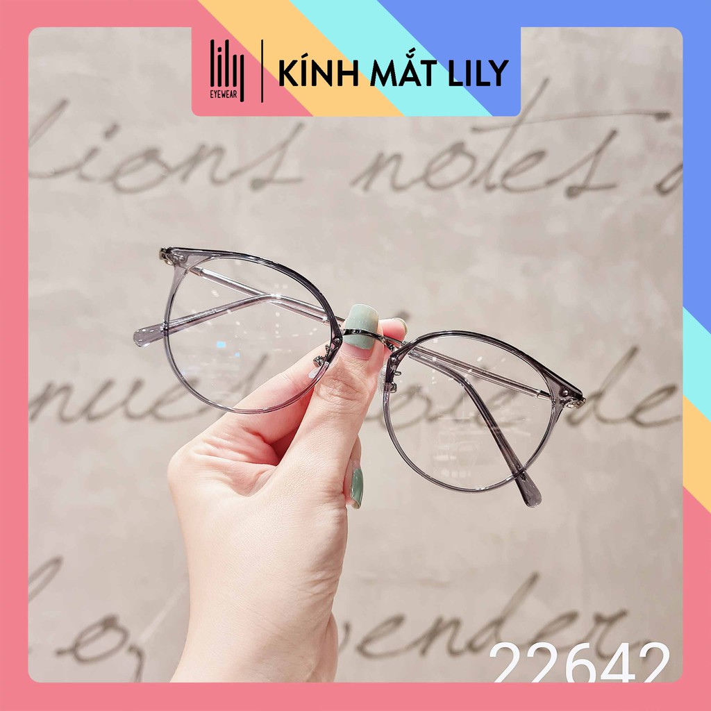 Gọng kính cận nữ LILYEYEWEAR mắt tròn kim loại gọng mảnh màu sắc thời trang 22642