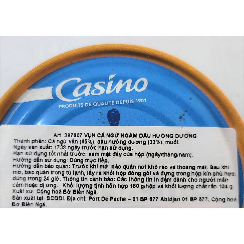 [Hộp 160g] VỤN CÁ NGỪ NGÂM DẦU HƯỚNG DƯƠNG [Ivory Coast] CSN Tuna in Sunflower Oil