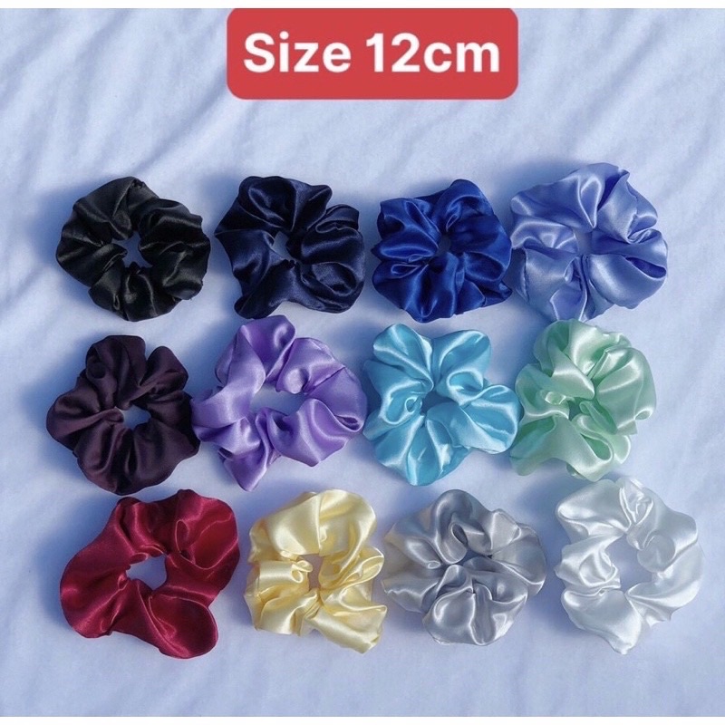 Scrunchies trơn lụa satin, voan kính