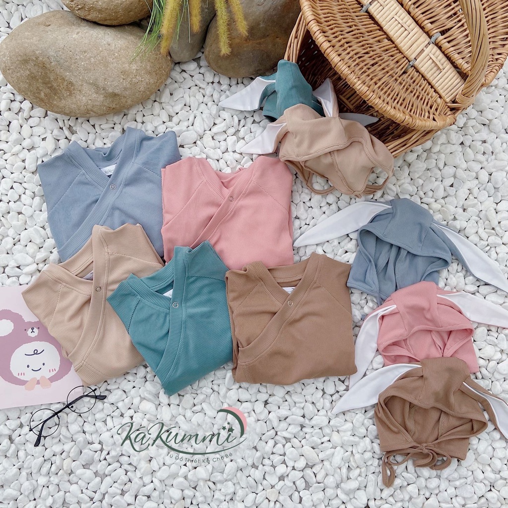 Body suit len dài tay trẻ em 3-14kg, body dài tay buộc dây cho bé trai gái 21BD122 Kakummi