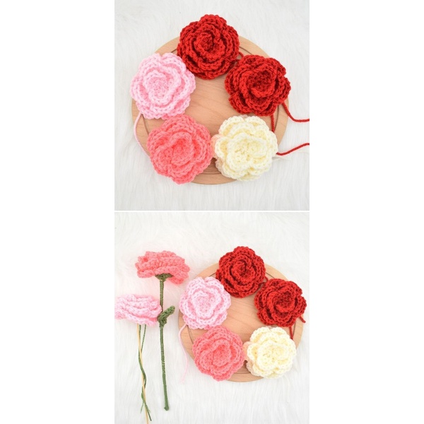 Hoa trà handmade bằng len dùng trang trí, quà tặng, bó hoa len handmade xinh xắn