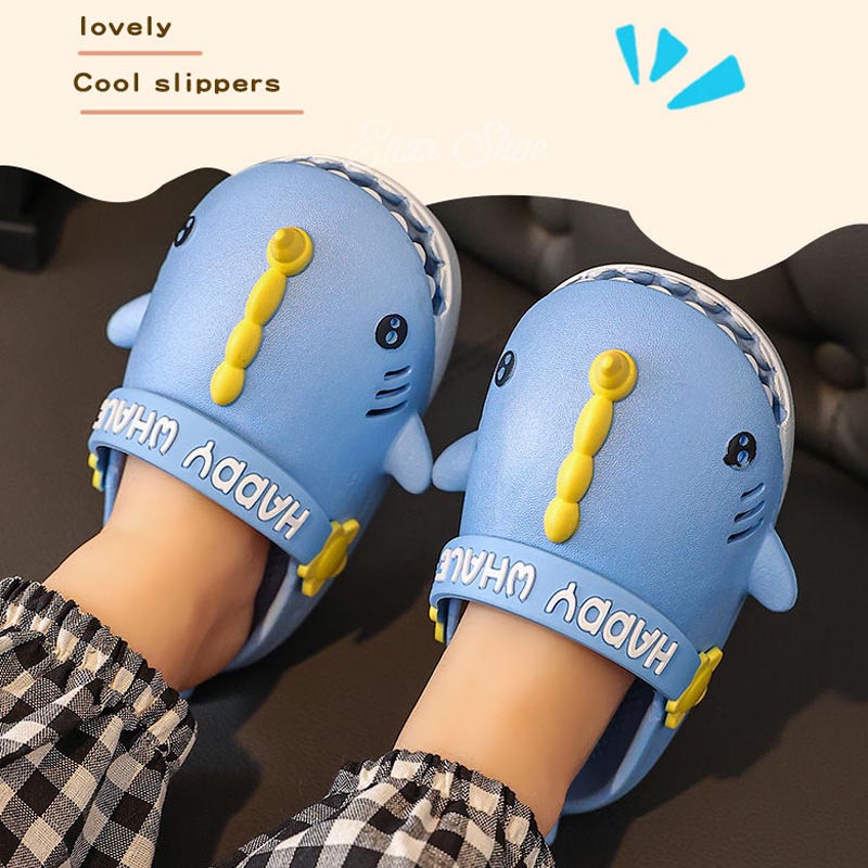 Dép Đế Bằng Họa Tiết Cá Mập Hoạt Hình Dễ Thương Cho Bé