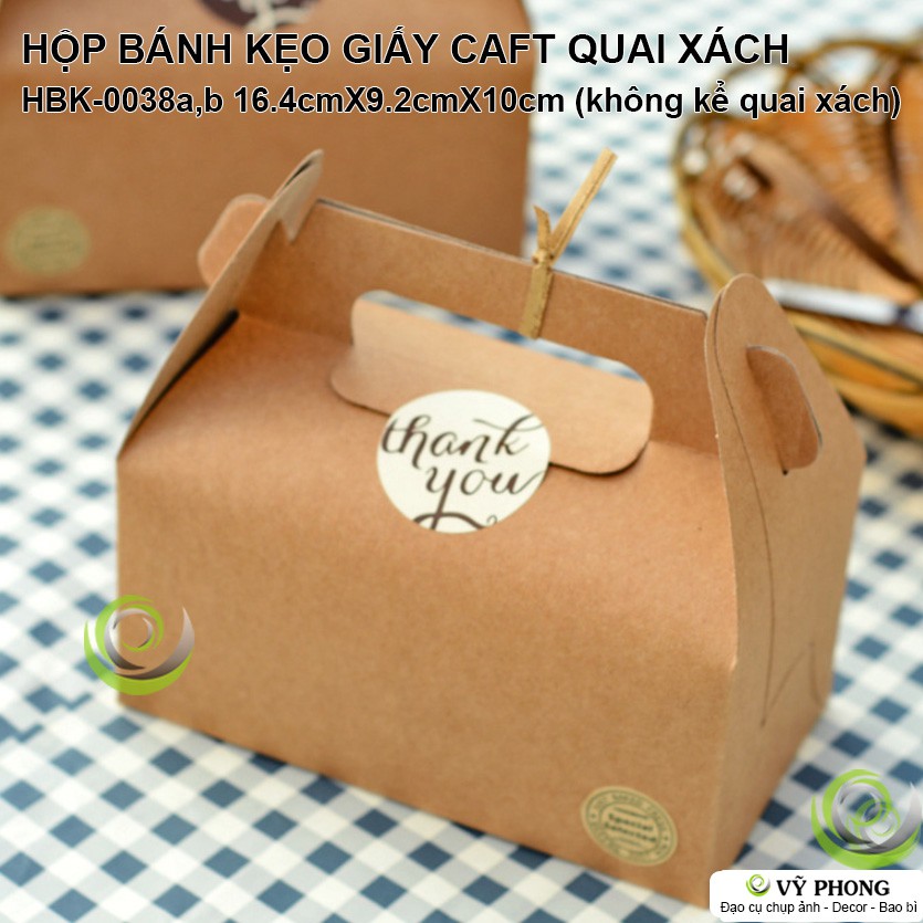 HỘP GIẤY ĐỰNG BÁNH KẸO GIẤY CRAFT / GIẤY TRẮNG MÀU CÓ QUAI XÁCH HỘP KRAFT ĐỰNG BÁNH KEM BÁNH CUỘN HBK-0038