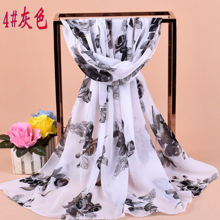 Khăn Choàng Vải Lụa Chiffon Dáng Dài Chống Nắng Đi Biển Đa Năng In Họa Tiết Tươi Mới Phong Cách Hàn Quốc Cho Nữ
