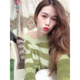 Áo len sọc xanh cốm thu đông 2019