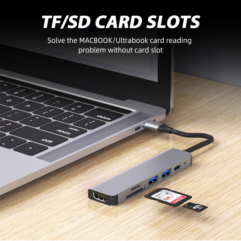 Hub USB C 6 Trong 1 FONKEN Mỏng Truyền Dữ Liệu Cực Nhanh Cho MacBook Pro Air/Máy Tính Bàn