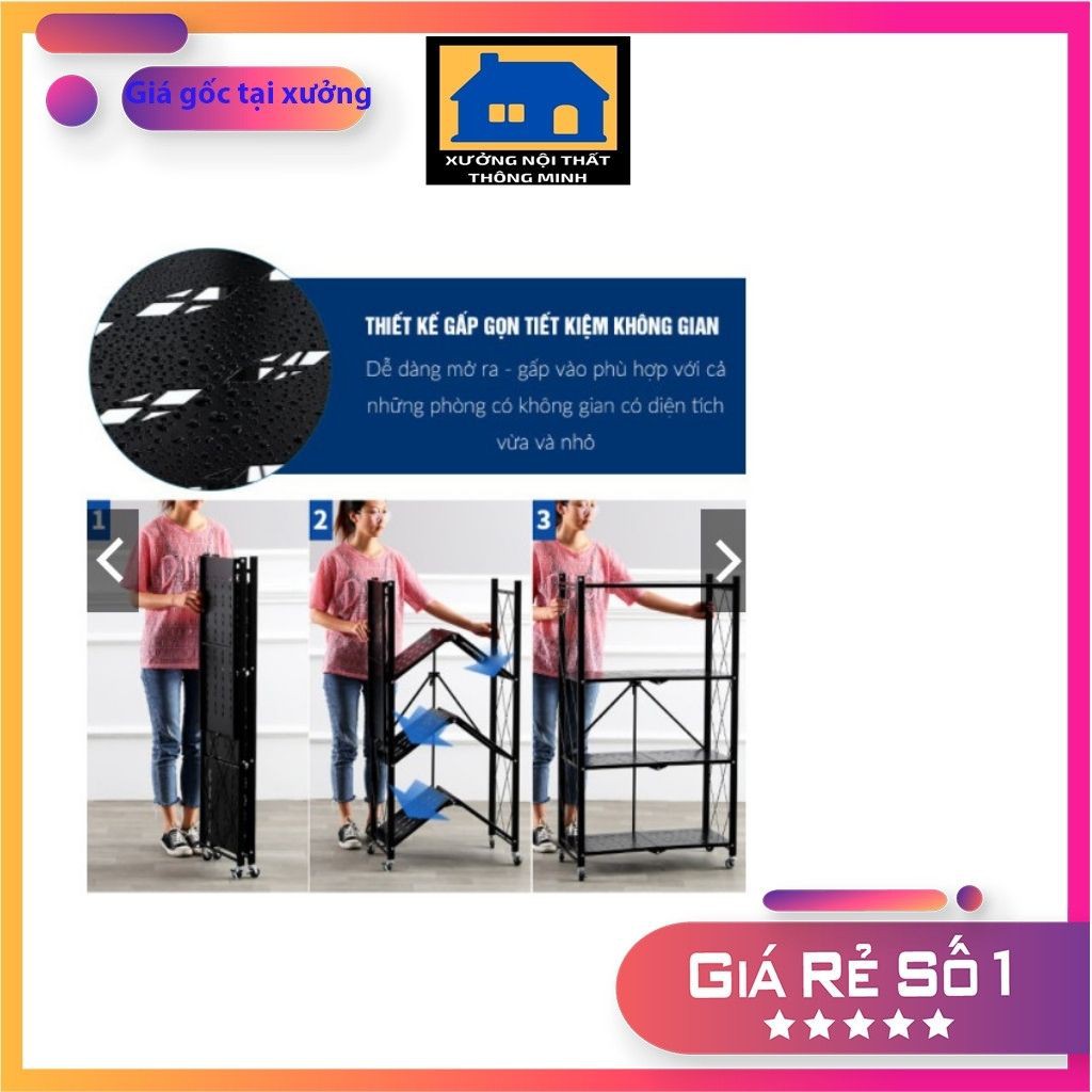 Kệ gấp gọn, kệ sắt để đồ đa năng gấp gọn có bánh xe, kệ gia dụng- BẢO HÀNH 12 THÁNG
