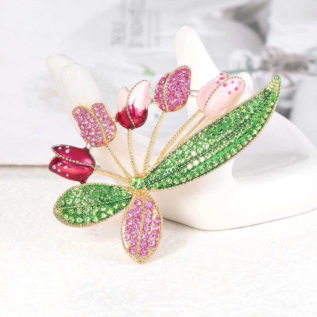 Ghim Cài Áo Hình Hoa Tulip Đính Đá Sang Trọng