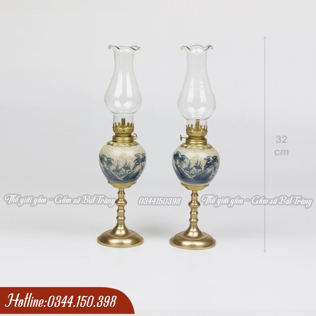 Đèn dầu men rạn cổ gốm sứ Bát Tràng cao cấp