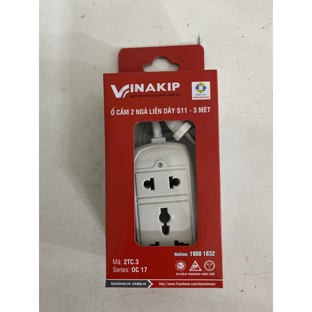 Ổ cắm 2 Ngả Liền Dây S11 - Vinakip