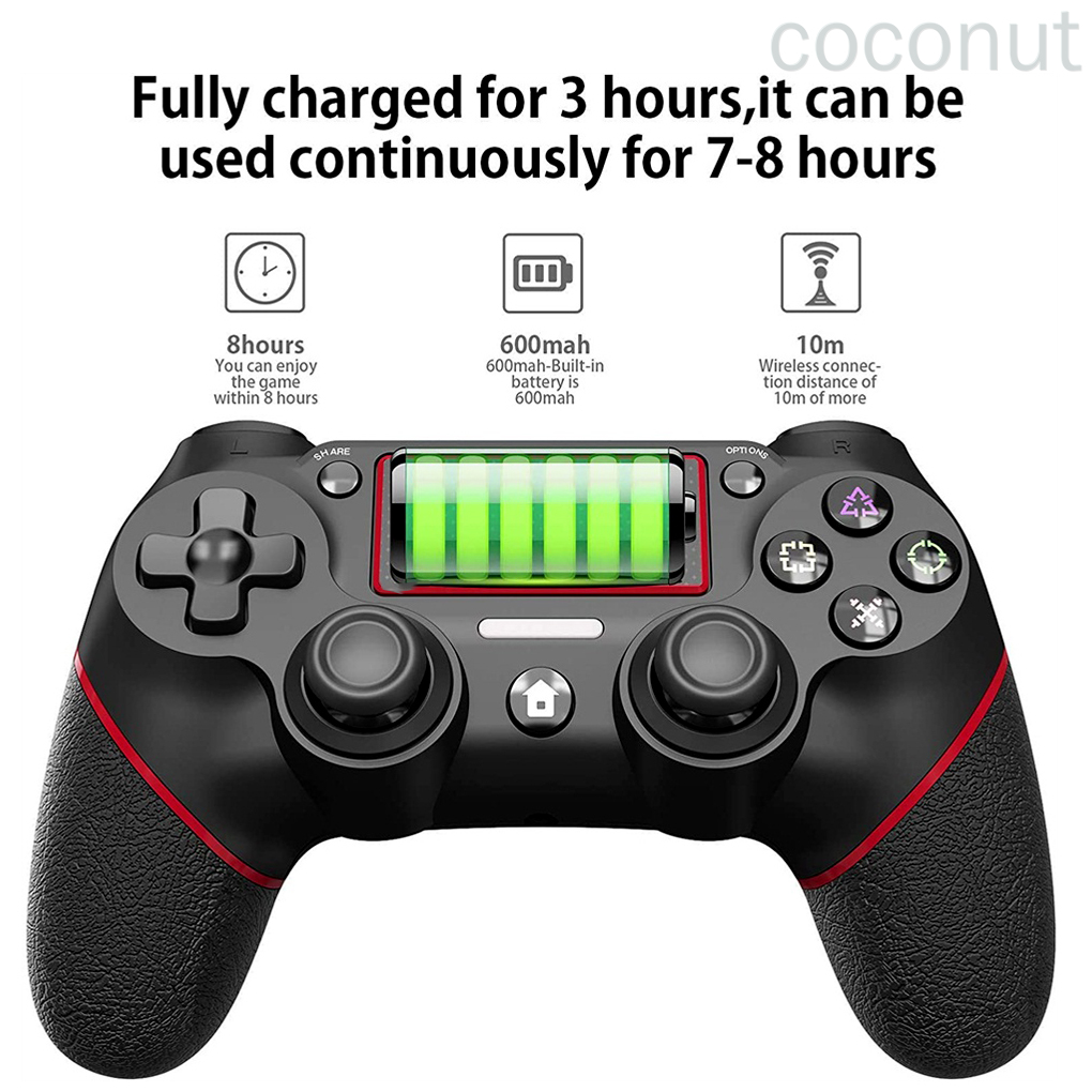 Wireless Gamepad Dual Shock Game Controller Bluetooth Rechargeable Gamepad Replacement for PS4, Black Red coconut