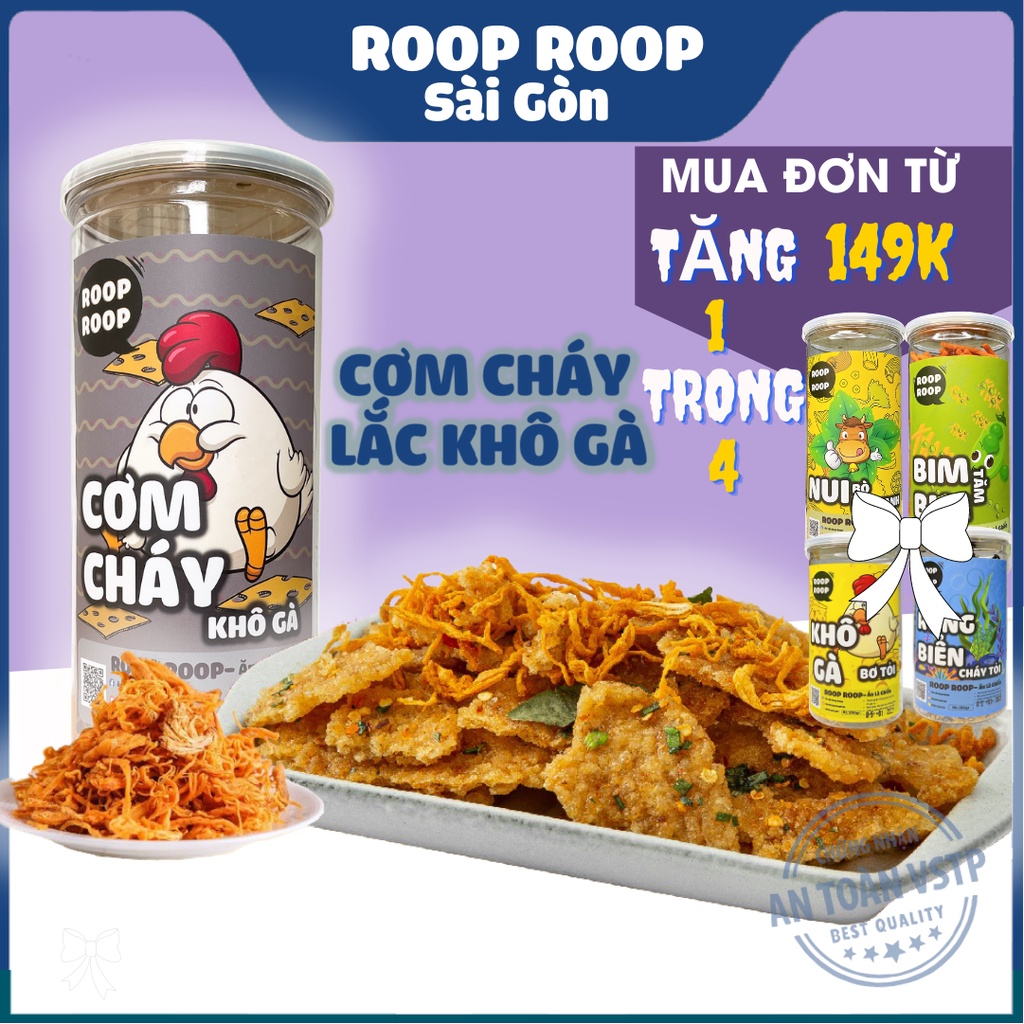 Cơm cháy mắm hành lắc khô gà lá chanh 300g ROOPROOP đồ ăn vặt Sài Gòn ngon rẻ an toàn vệ sinh | BigBuy360 - bigbuy360.vn
