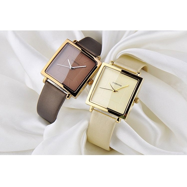 Đồng hồ nữ EVERYONE mặt vuông dây da cao cấp size 36mm