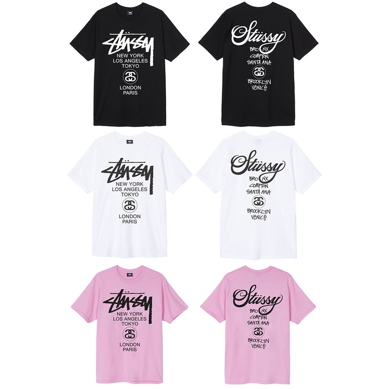 Áo thun tay ngắn in chữ Stussy World Tour thời trang độc đáo