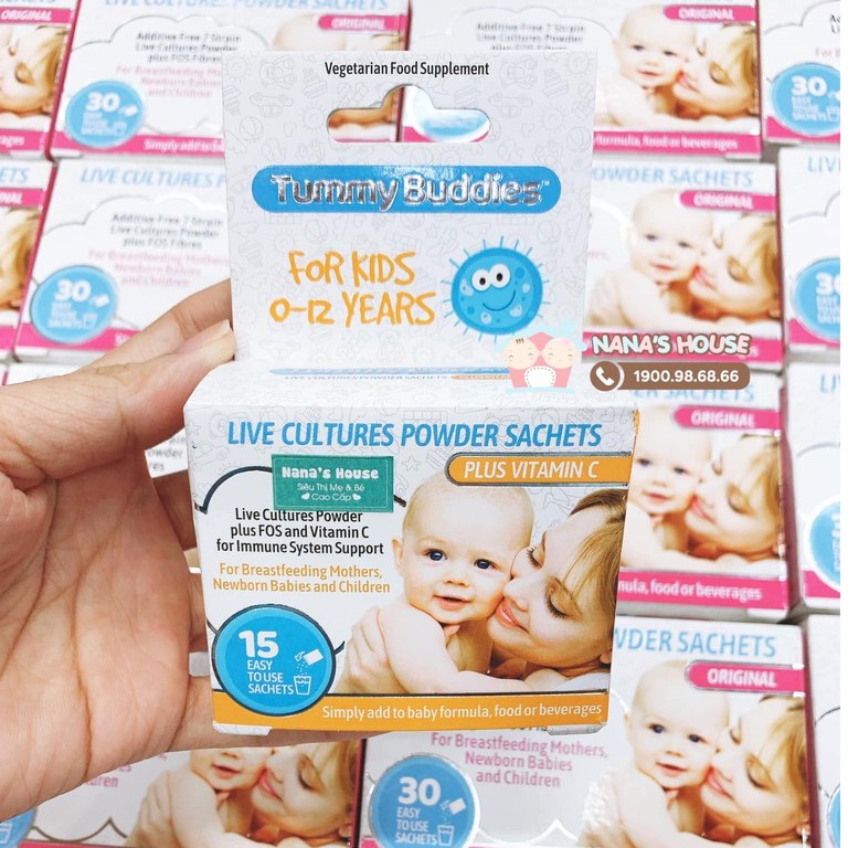 Men vi sinh Tummy Buddies Plus Vitamin C Anh – 15 gói (Từ 0 – 12 tuổi)