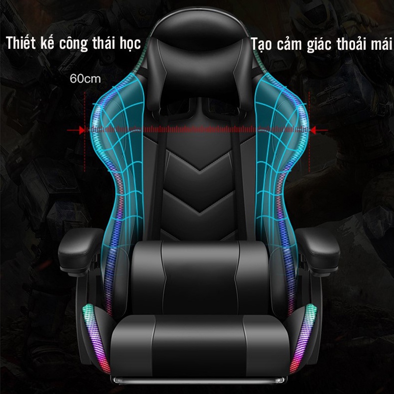 Ghế Gaming, Ghế Chơi Game -  Có Đèn Led, Loa Bluetooth, Massage 7 Điểm, Ngả Lưng Duỗi Chân Đa Năng