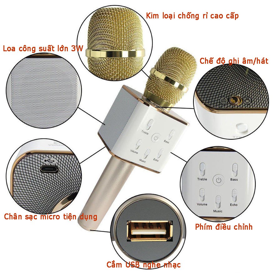 Micro karaoke tích hợp Loa Bluetooth Q7 (Vàng)