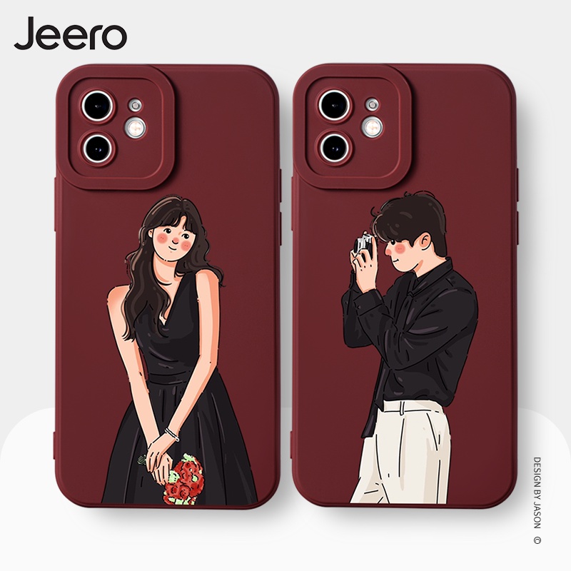 Ốp điện thoại JEERO viền vuông chống bẩn ngộ nghĩnh hài hước đáng yêu hoạt hình cặp đôi dễ thương đẹp mềm Cho iPhone 13 12 11 Pro Max SE 2020 X XR XS 8 7 ip 6S 6 Plus kute HFE1045