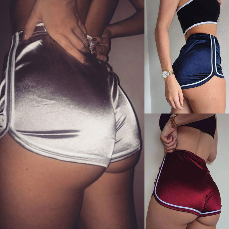 Quần Short Lưng Cao Bằng Satin Màu Trơn Họa Tiết Sọc Vạch Cổ Điển Quyến Rũ Cho Nữ Khi Tập Yoga/Nhảy