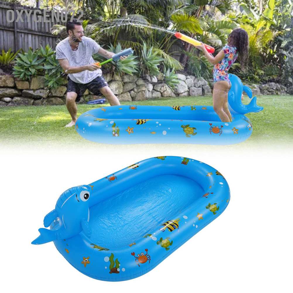 Bể bơi bơm hơi bằng PVC dày hình cá dễ thương kèm vòi phun nước vui chơi ngoài trời cho bé