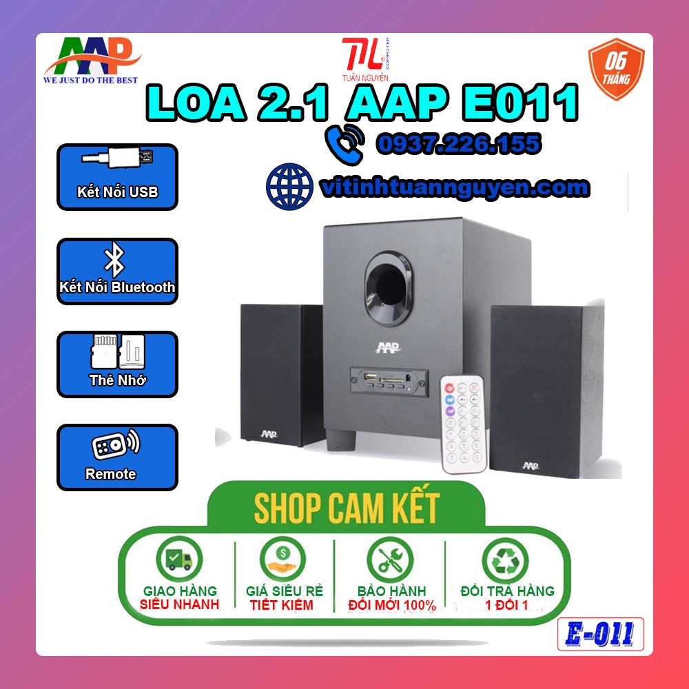 LOA 2.1 AAP E011 LED CHÍNH HÃNG (AUX, BLUETOOTH, USB, THẺ NHỚ, FM, REMOTE)