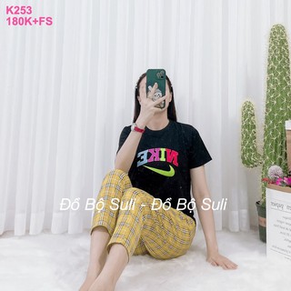 Đồ Mặc Nhà Thun Cotton Áo Hình Kiểu Dáng Năng Động, Quần Caro 9 Tấc - Bền, Đẹp, Chất liệu cao cấp