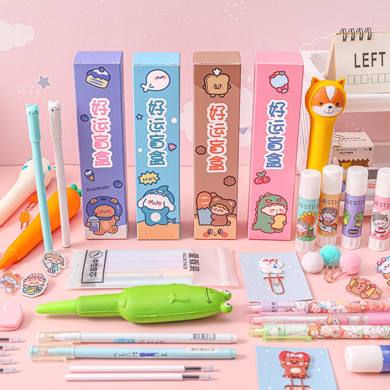 Hộp May Mắn Mù 1 Bút Giải Nén Ngẫu Nhiên + 1 ~ 2 Bút Gel + Món Quà Nhỏ Ngẫu Nhiên Cho Sinh Viên Hộp Quà Bất Ngờ Món Quà Dễ Thương Văn Phòng Phẩm Sáng Tạo