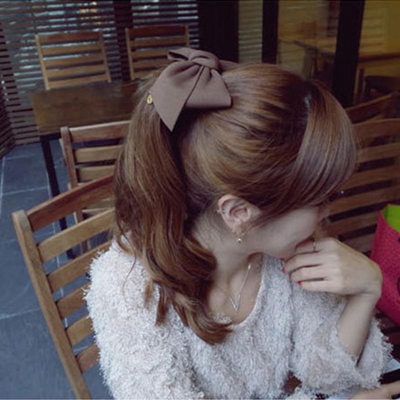 Kẹp tóc gắn nơ màu trơn đơn giản cho nữ