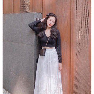 [kèm hình thật]Chân váy ráp tầng xoè rộng kiểu boho (có lót)